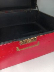 VTG Red Wooden Cabinet Jewelry Box Asian Motif 9″x 4.75″x 7.75″ Outstanding!!!