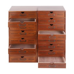 4PC Vintage Wooden Apothecary Cabinet 4 Drawer Card Catalog Desk Organizer Brown