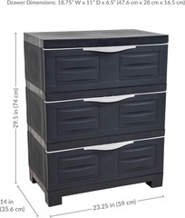 Sunnydaze 3-Tier Storage Cabinet with Drawers – Charcoal Organizer for Home & Of