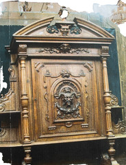 Heavily Carved Walnut Antique Sideboard, Buffet, Cabinet with Curved Sides