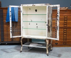 Antique Medical Cabinet Apothecary Industrial Metal glass Display Case Vintage