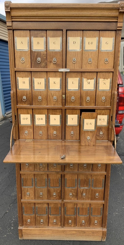 Woodruff Blaine County Idaho Antique Oak File Cabinet 36 Drawer Pull Down Desk