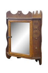 Antique Quartersawn Oak Mirrored Corner Medicine Cabinet Cupboard 20″