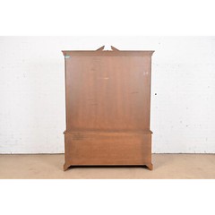 Drexel Heritage Georgian Carved Mahogany Lighted Breakfront Bookcase Cabinet