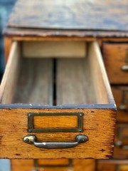 Large solid wood, antique multi drawer card catalog cabinet