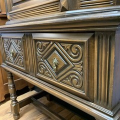 Antique 1900s Jacobean Hand Carved Solid Mahogany Wood Hutch Cabinet – 65”H 39”L