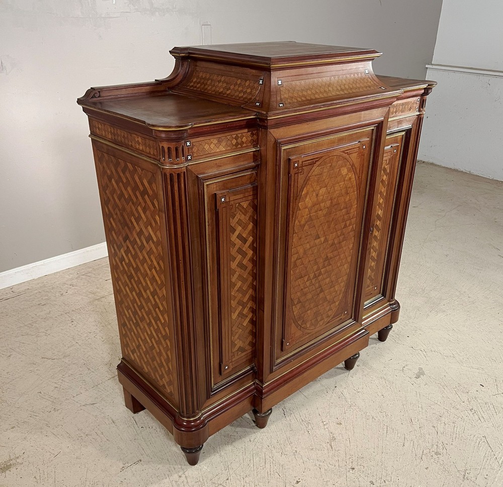 Exceptional French Antique Bar Cabinet Server Sideboard Walnut & Birdseye Maple