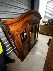 Antique Brown Wood China Cabinet 7 Glass Doors Drawer Ornate Carvings 60x20x80in