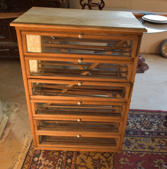 Antique Oak Blueprint File Cabinet Glass Door Architect Map 5 Drawers