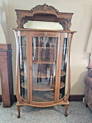 Antique Victorian Art Nouveau triple Curved glass Oak China curio cabinet