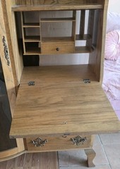 Antique Desk/China Cabinet Side By Sde Golden Oak Bubble Glass Broken As Is