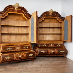 20th Century Pair of Large Rococo Inlaid Marquetry Cabinets, Sweden