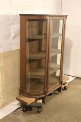 Antique Oak Rounded Curio Display Cabinet Original hardware and wooden shelving