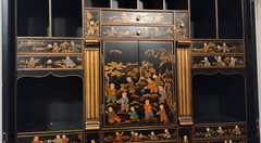 Rare Vintage Black/Gold Lacquer Chinoiserie Secretary Cabinet / Display Hutch As