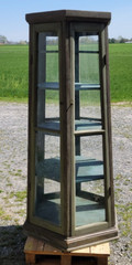 Antique Hexagon 6 Sided Pie Cabinet Safe Glass Doors 5 Shelves Green Milk Paint