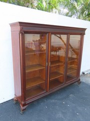 Early 1900s Tiger Oak Long Large China Cabinet Bookcase Cupboard 6583