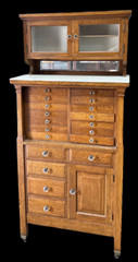 Antique Oak Dental Cabinet w/ White Milk Glass Top