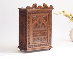 Art Nouveau Dutch Wooden Cabinet Antique Chip Carved Chest Folk Art Apothecary