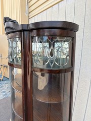 66903 Antique Leaded Glass Oak Bow Front China Cabinet