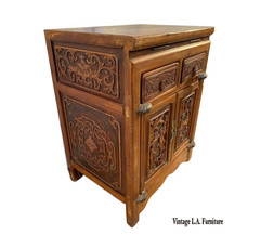 Antique Chinese Asian Ornately Carved Storage Cabinet Chinoiserie Side Table