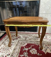 Antique Luise XV Style Walnut Rococo Carved Wooden Bench/Coffee Table W/Cane Top