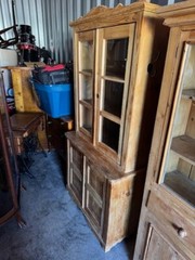 Farmhouse Irish Pine Hutch Cupboard 2 Pieces, Top 2 Doors 6-Glass Window Panes,
