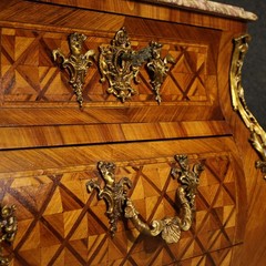 French inlaid commode furniture dresser marble top Louis XV style 20th century