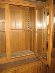 circa 1910-20 antique OAK stepback CUPBOARD school SCIENCE lab CABINET 48″w x 78