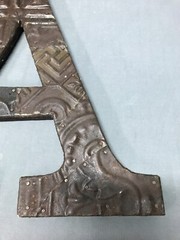 Decorative Salvage Tin Ceiling 12″ Patchwork RUST Metal VTG Letter A Old 227-25B