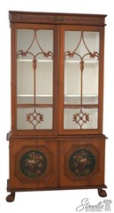 F69770: Vintage Chippendale Adams Style Display Cabinet w. Paint Decoration
