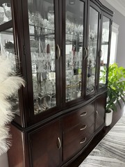 Elegant Dark Wood Glass Display China Cabinet Hutch with Drawers & Shelves New