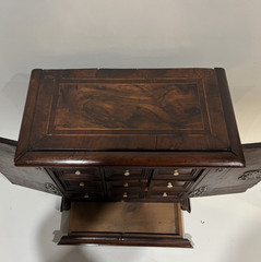 Late 18th C. Dutch 2 Door Walnut Cabinet W/ Secret Drawer & Compartments