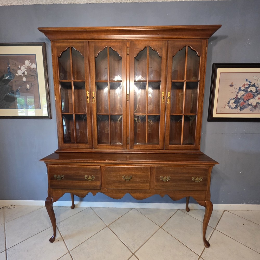 Antique Cherry Wood China Cabinet And Side Bar Table 1978