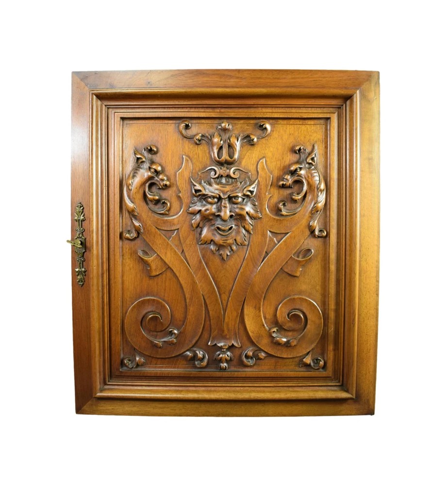 Architectural Antique Hand Carved Wood Cupboard Chimera Head Mascaron 19th