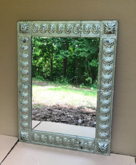 Decorative Medallion Tin Ceiling 36″ x 47″ Silver Metal Wall Mirror Old 1052-23B