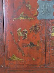 Red Antique Chinese Chinoiserie Style Cabinet