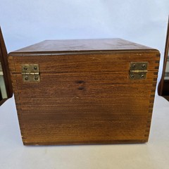 Vintage Oak Dovetail Card File Box Metal Slide Drawer