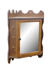 Antique Quartersawn Oak Mirrored Corner Medicine Cabinet Cupboard 20″