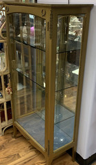 ATQ Gold Painted Wood Lighted Curio Cabinet + 3 Glass Shelves & Mirror 56″H 28″L