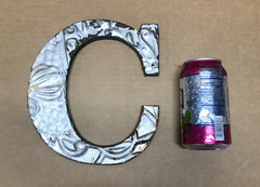 Decorative Salvaged Tin Ceiling 8″ Patchwork Silver Letter C Metal Old 614-26B