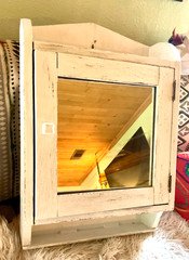 Vtg antique Wood Wooden Medicine Cabinet chest White Mirror Shelf Rustic Wall