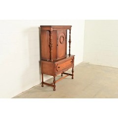 Antique English Jacobean Carved Oak Bar Cabinet, Circa 1920s