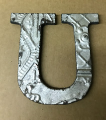 Decorative Salvaged Tin Ceiling 8″ Patchwork Shabby Silver Letter U Old 204-26B