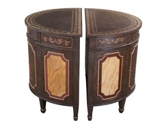 2 Maitland Smith Neoclassical Demilune Chiffonier Cabinet Commode Console Tables