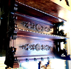Antique Carved Walnut Hunt Hutch Wall Shelf Cupboard or Coat Rack 48×32″