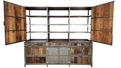 Industrial Credenza w/ Hutch Reclaimed Wood Welded High End Brutalist 96″ TALL!