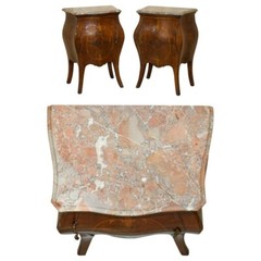 FINE PAIR OF ANTIQUE 1880 ITALIAN MARBLE TOP BOMBE NIGHTSTAND SIDE TABLE CHEST