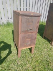 1930s American Industrial Steel Stackable 2 PC. Footed File Cabinet
