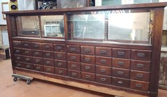 Large 1920’s Wood & Glass Apothecary Storefront Step Back Cabinet & Display Case
