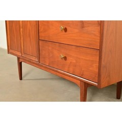 Kipp Stewart Mid-Century Modern Walnut Lighted Breakfront or Bar Cabinet, 1960s